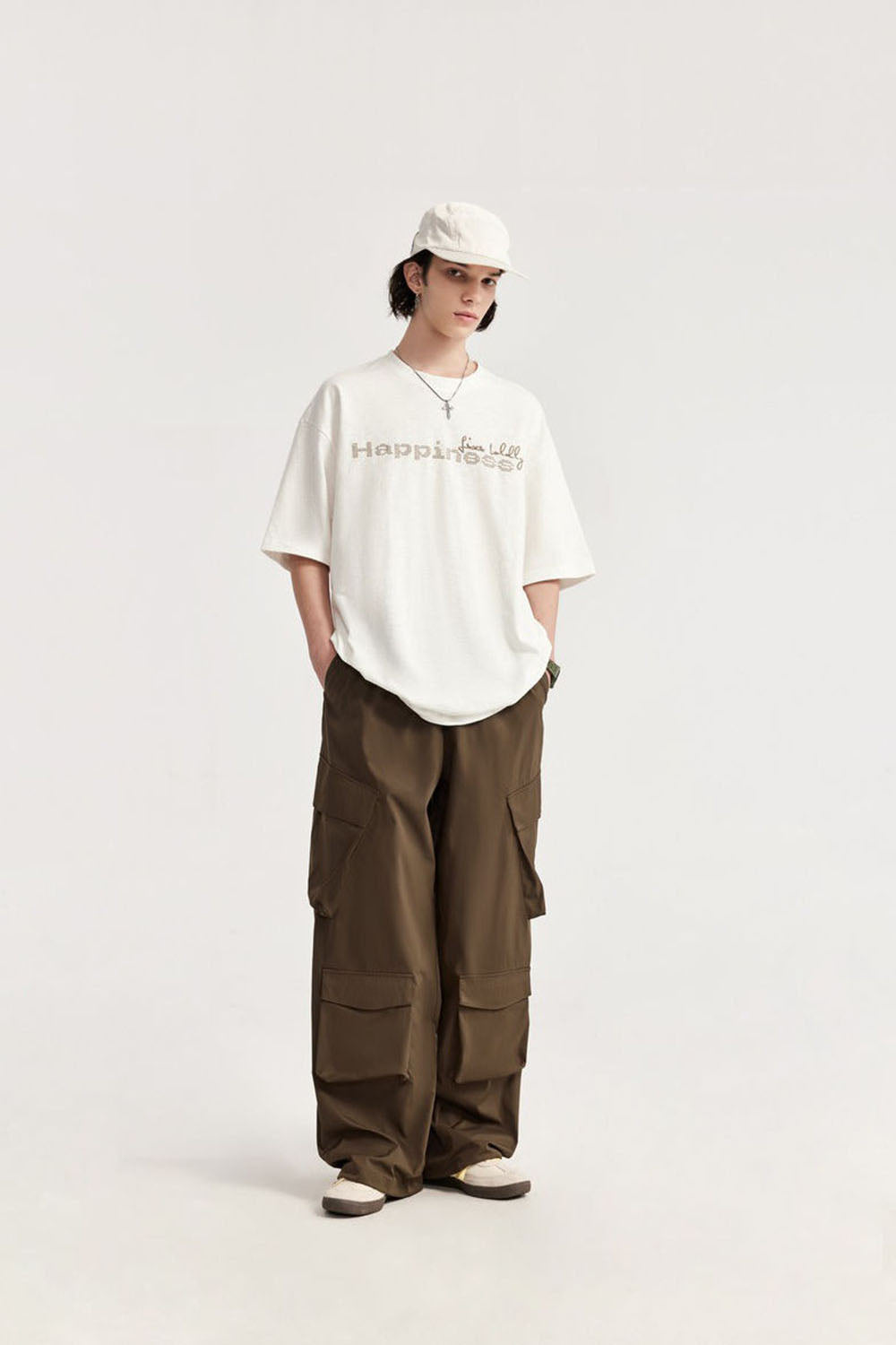 Plaid Multi-Pocket Cargo Wide-Leg Trousers