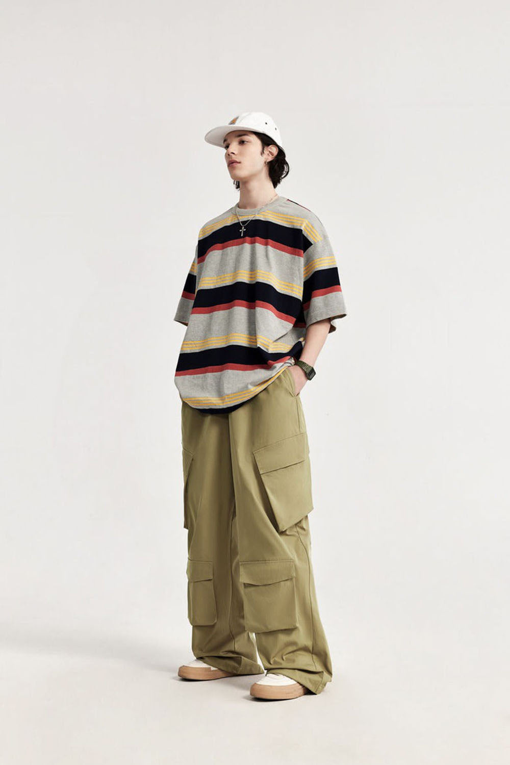 Plaid Multi-Pocket Cargo Wide-Leg Trousers