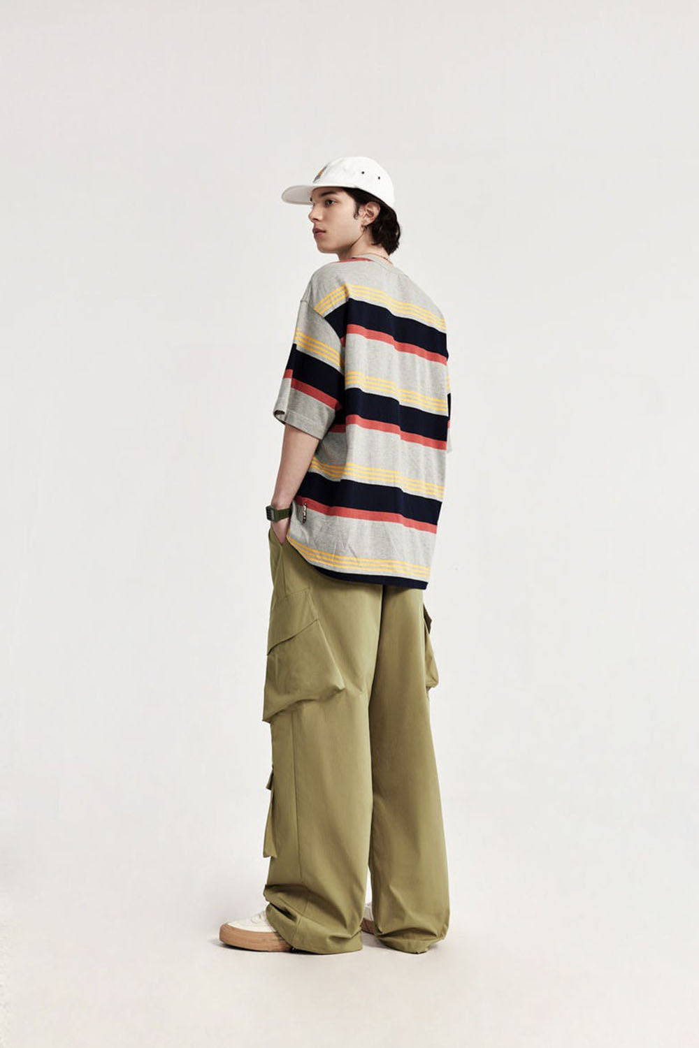 Plaid Multi-Pocket Cargo Wide-Leg Trousers