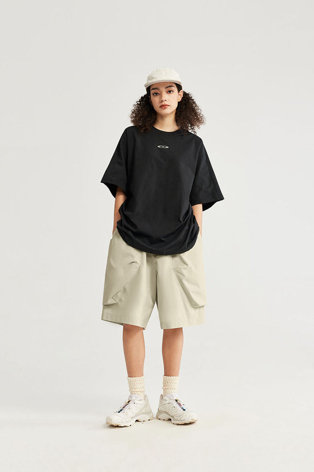 Light Khaki Large-Pocket Utility Shorts