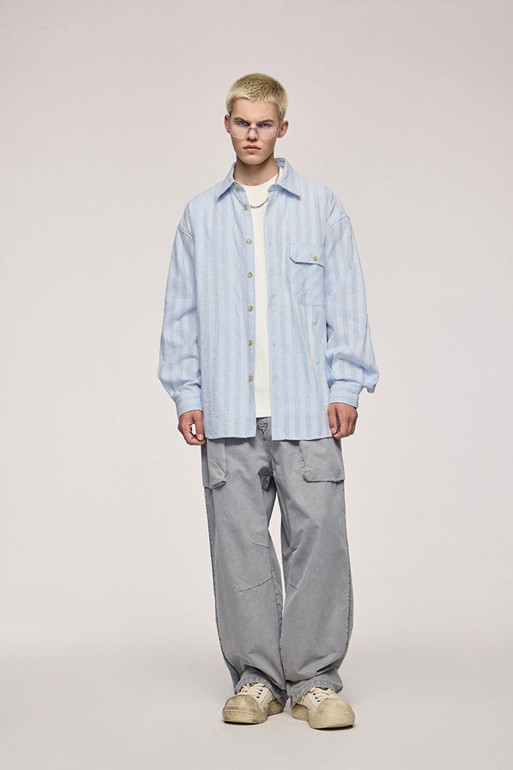 Light Blue Vertical Stripe Jacquard Shirt