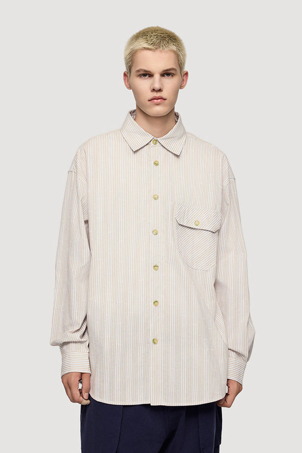 Light Blue Vertical Stripe Jacquard Shirt