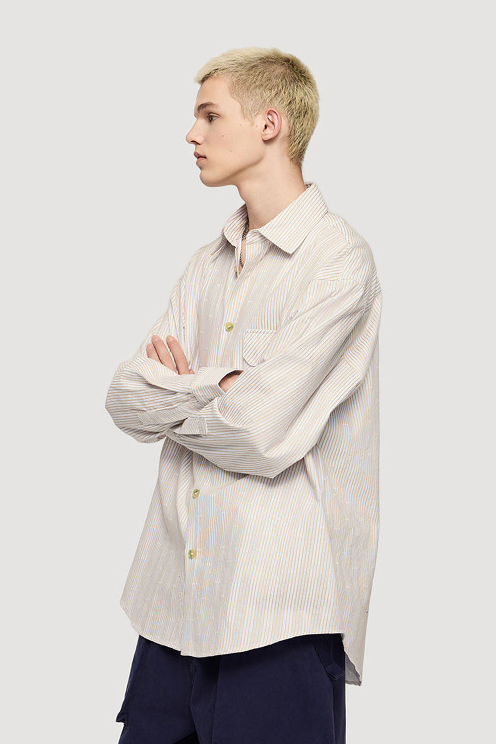 Light Blue Vertical Stripe Jacquard Shirt