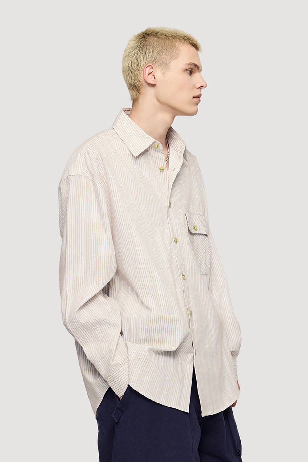 Light Blue Vertical Stripe Jacquard Shirt