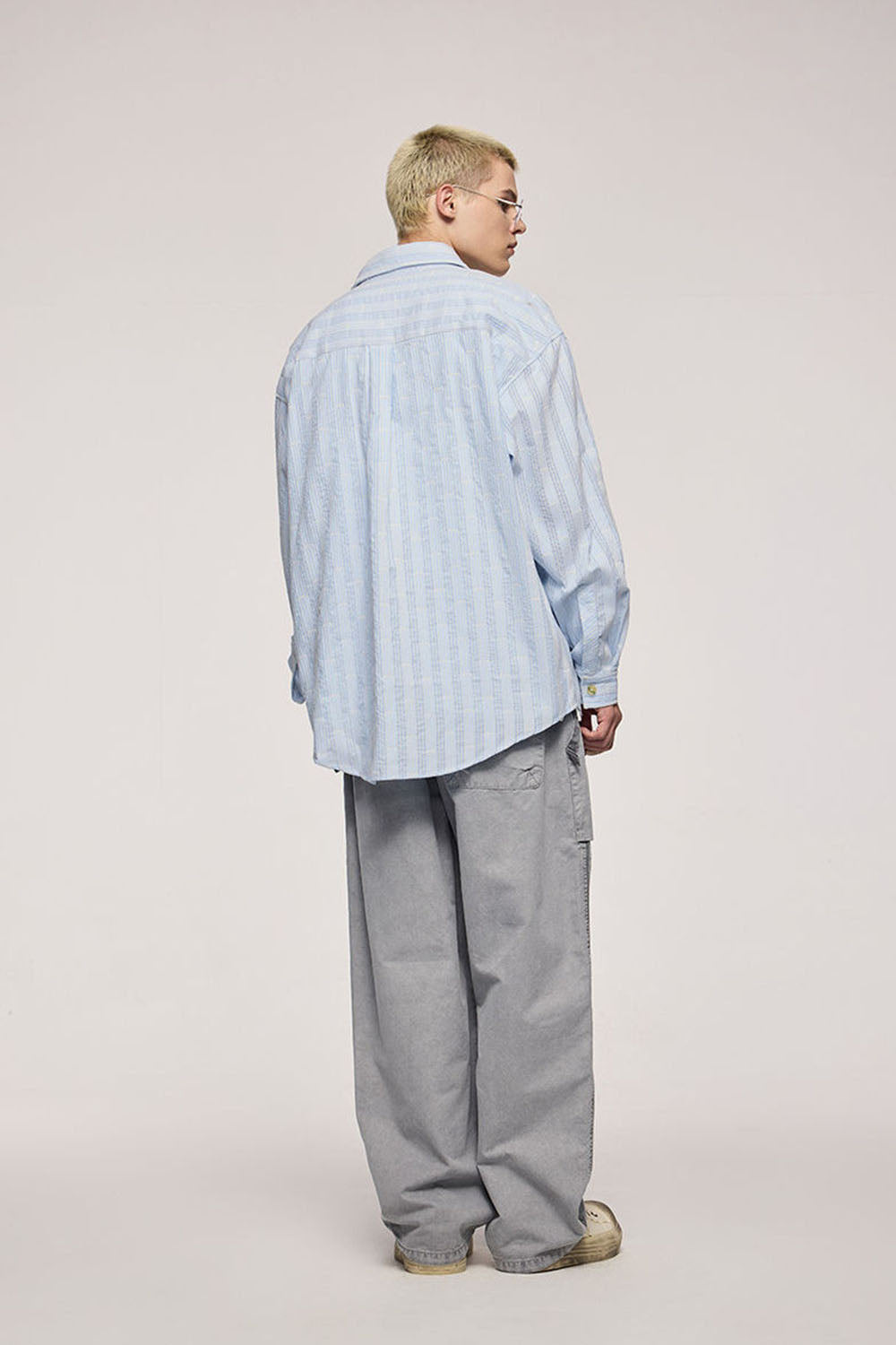 Light Blue Vertical Stripe Jacquard Shirt