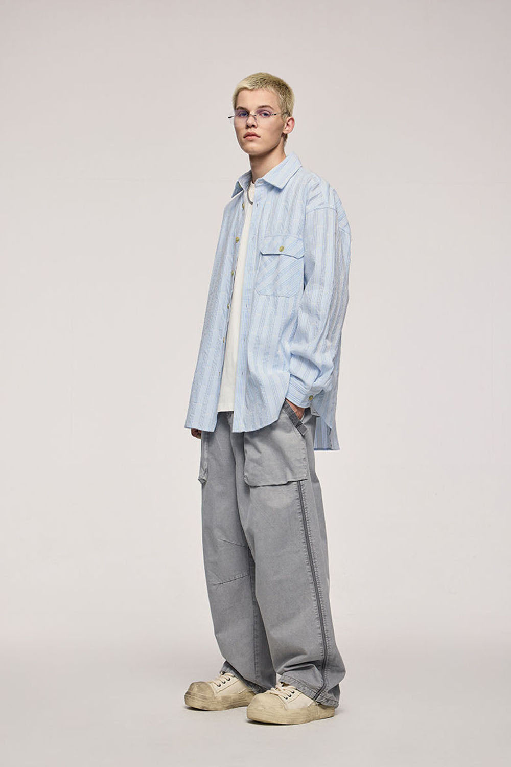 Light Blue Vertical Stripe Jacquard Shirt