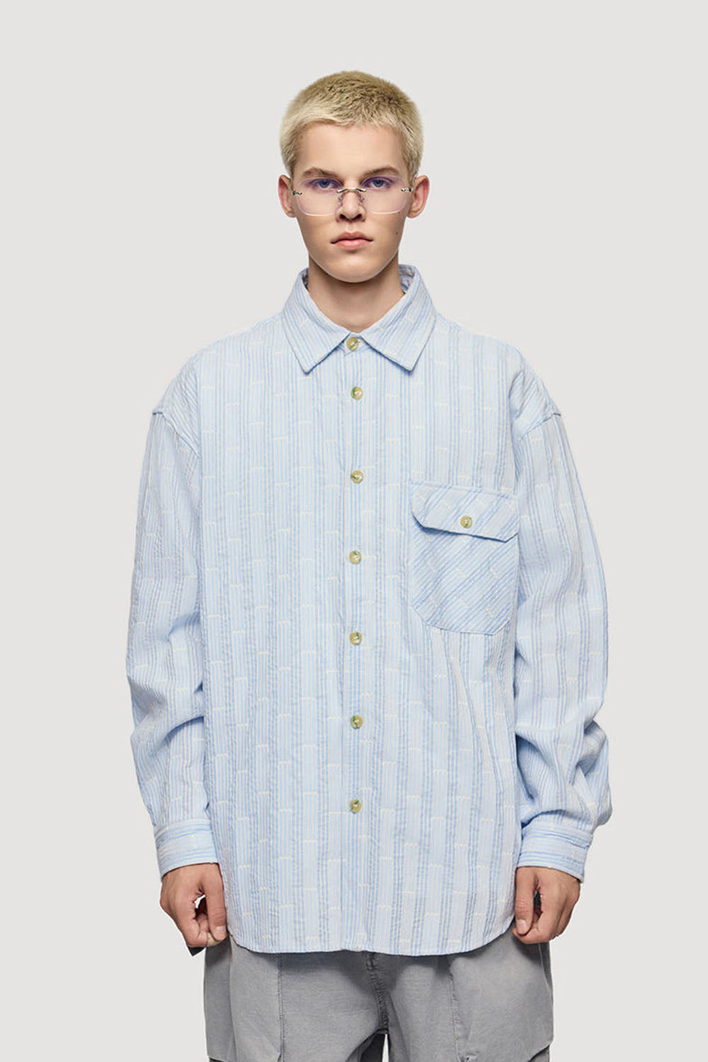 Light Blue Vertical Stripe Jacquard Shirt