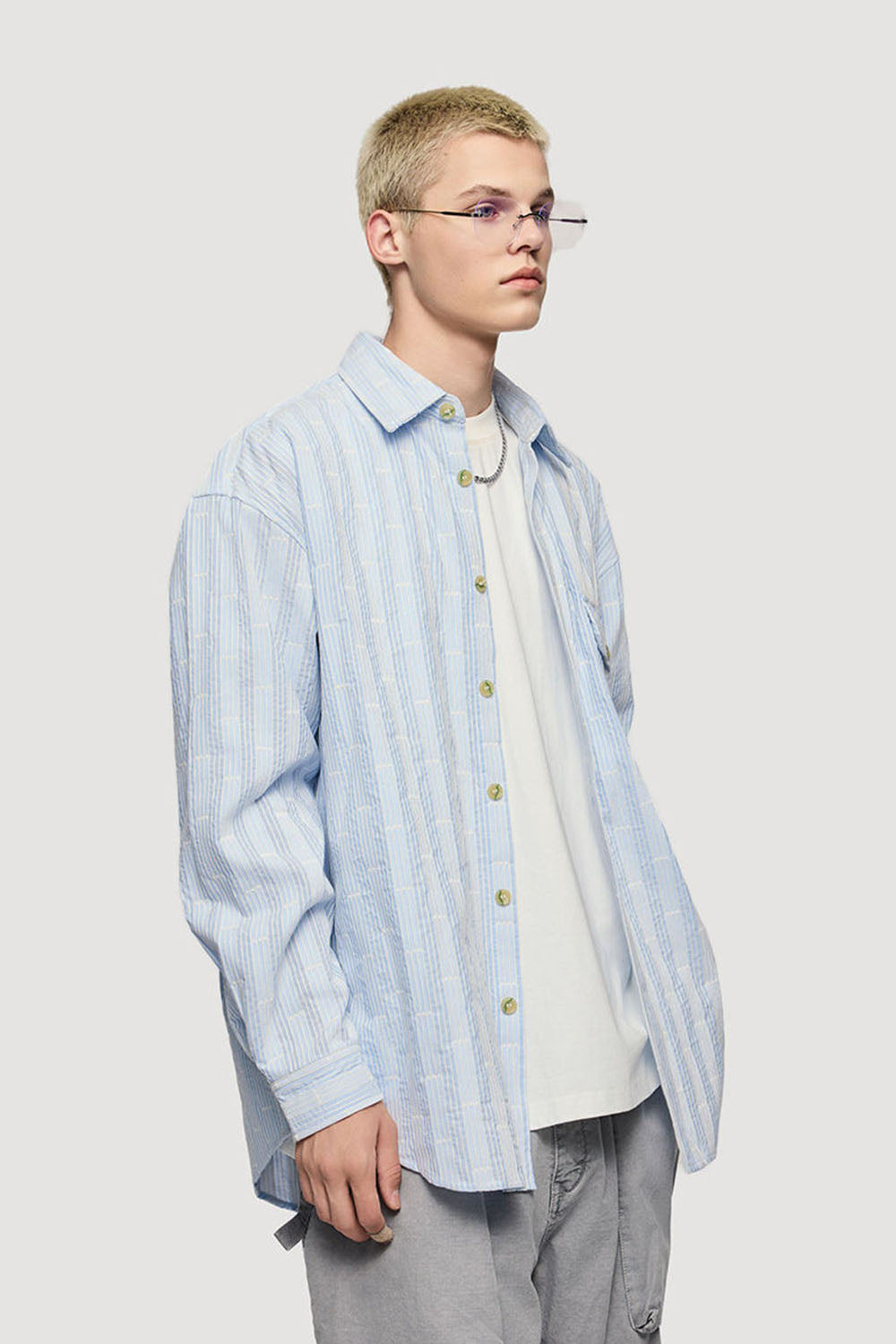 Light Blue Vertical Stripe Jacquard Shirt