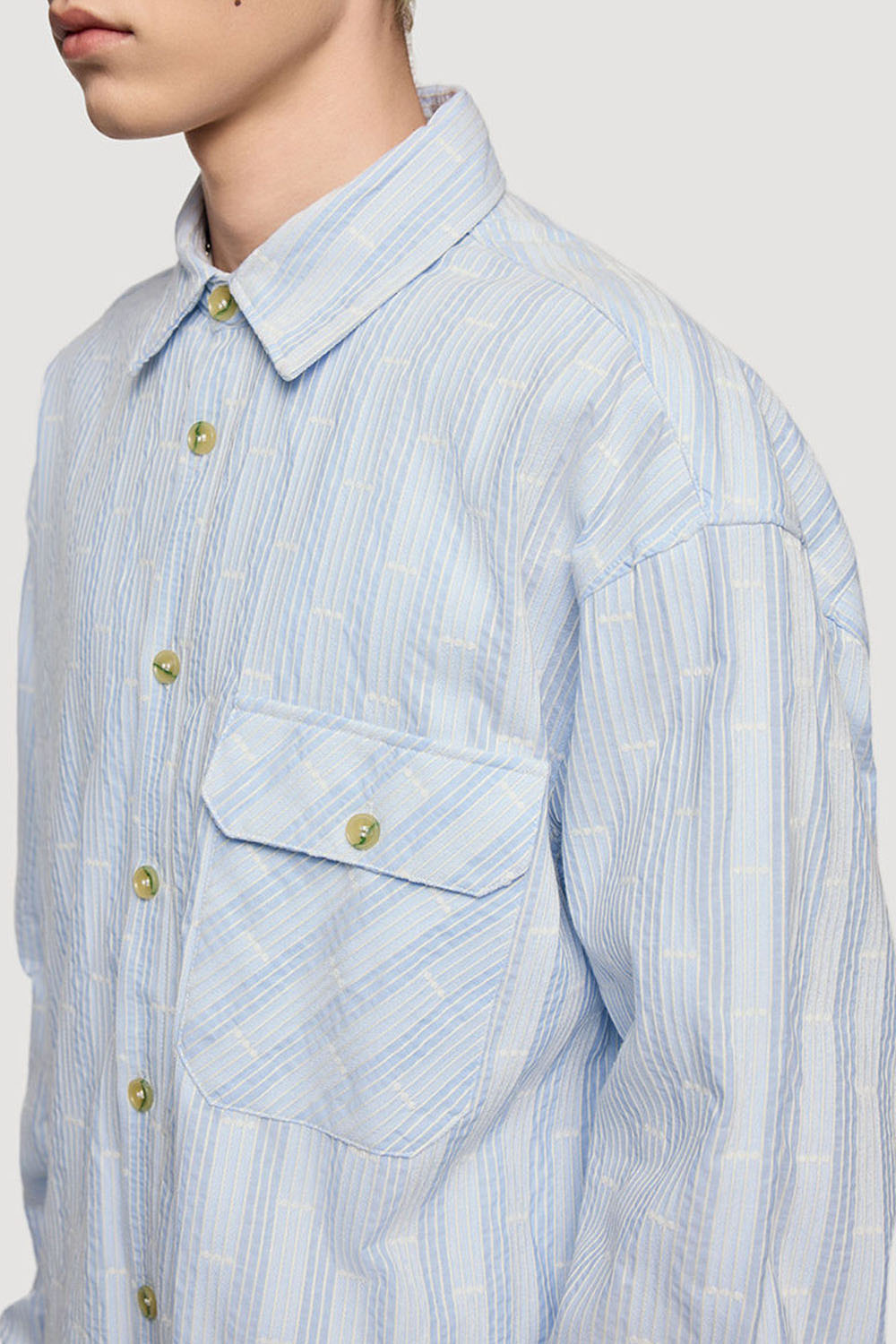 Light Blue Vertical Stripe Jacquard Shirt