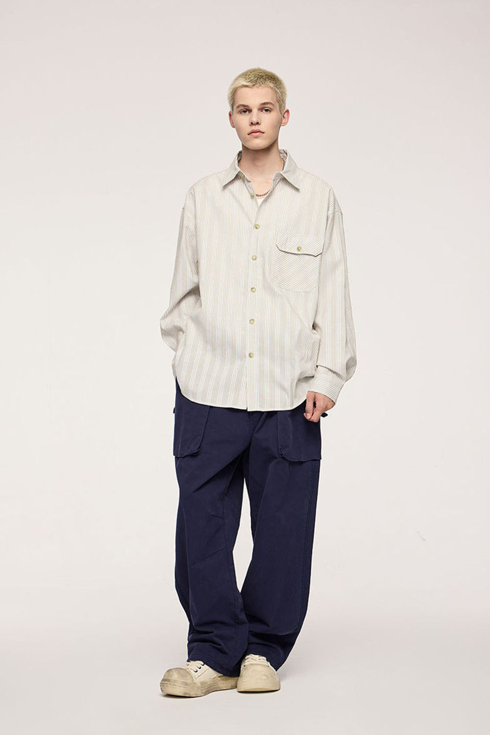 Light Blue Vertical Stripe Jacquard Shirt