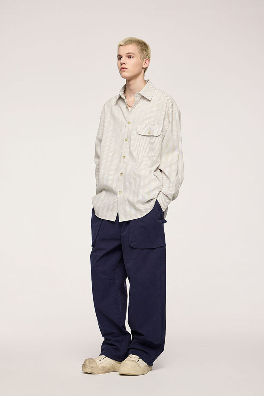 Light Blue Vertical Stripe Jacquard Shirt