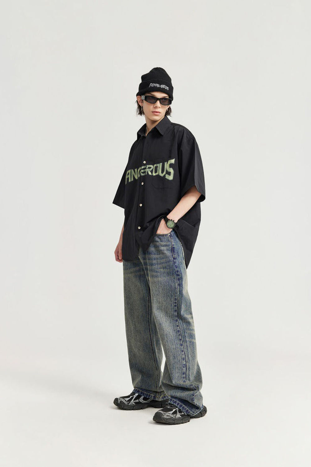 Vintage Washed Bamboo Slub Denim Micro-Flare Jeans