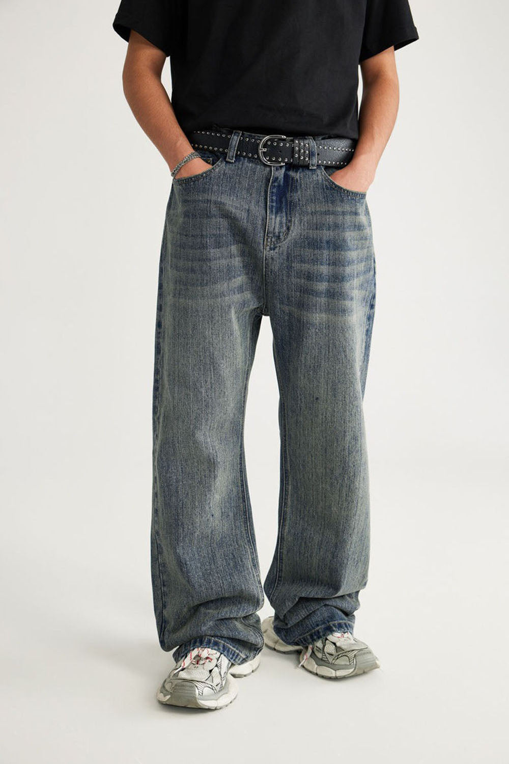 Vintage Washed Bamboo Slub Denim Micro-Flare Jeans