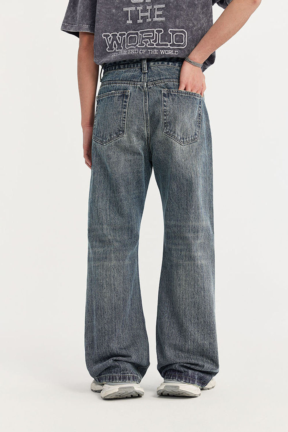 Vintage Washed Bamboo Slub Denim Micro-Flare Jeans