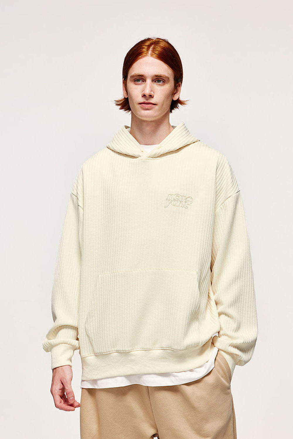 Coarse Knit Hooded Sweatshirt with Embroidered Piano Pattern