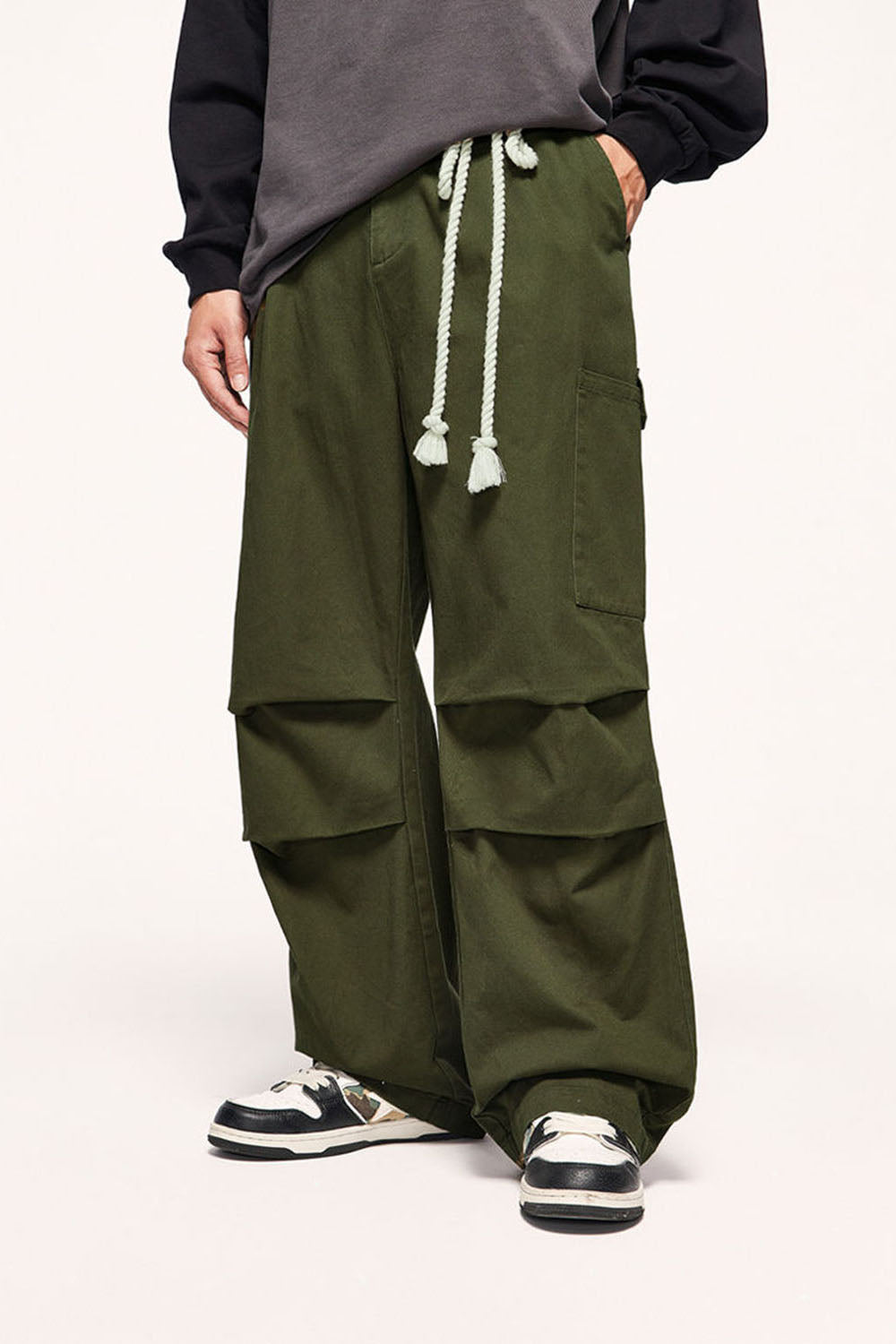 Burgundy Drawstring Wide-Leg Cargo Pants