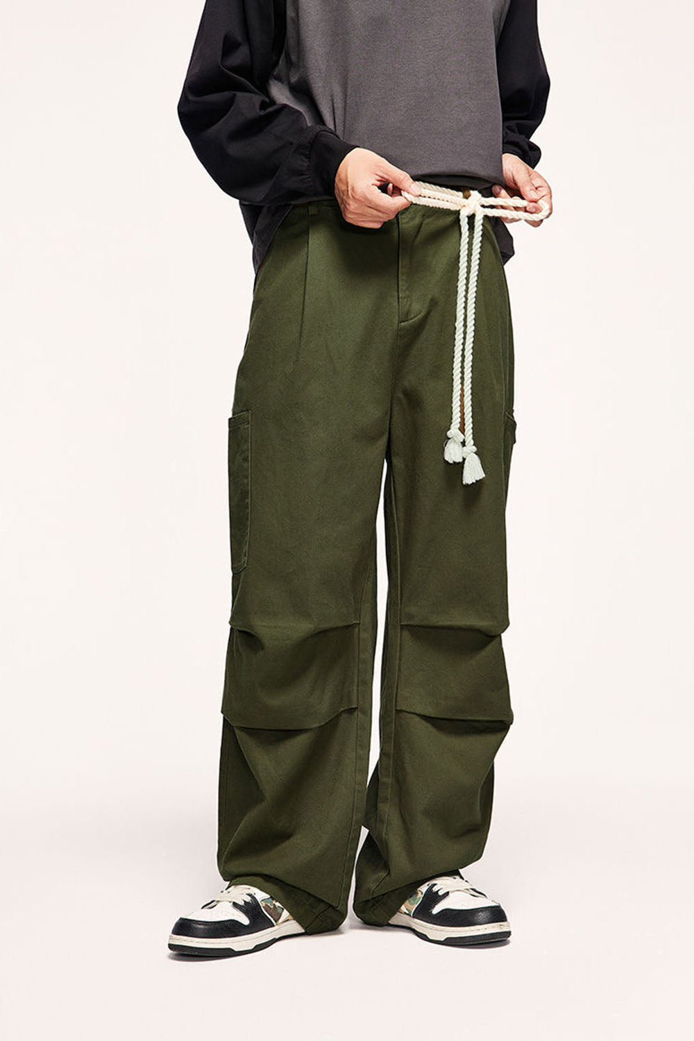 Burgundy Drawstring Wide-Leg Cargo Pants