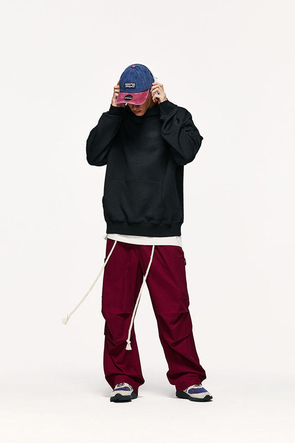 Burgundy Drawstring Wide-Leg Cargo Pants
