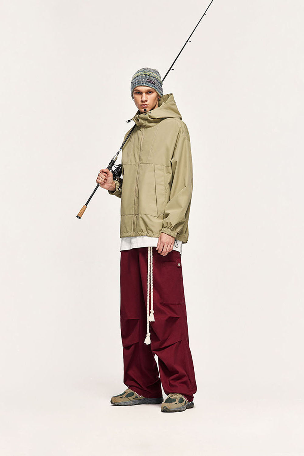 Burgundy Drawstring Wide-Leg Cargo Pants