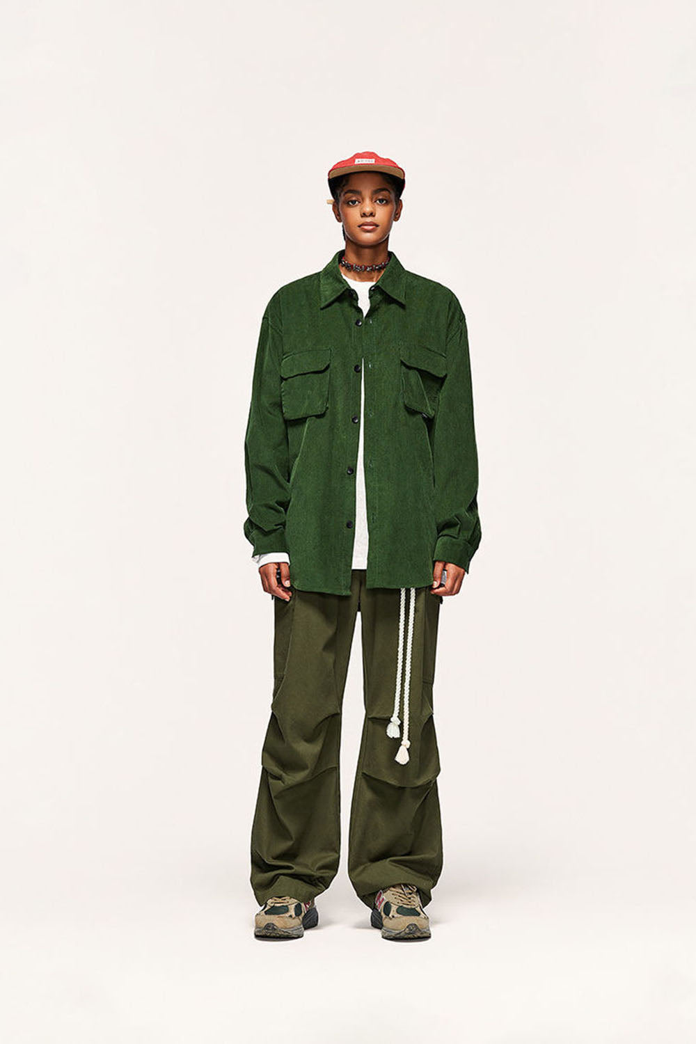 Burgundy Drawstring Wide-Leg Cargo Pants