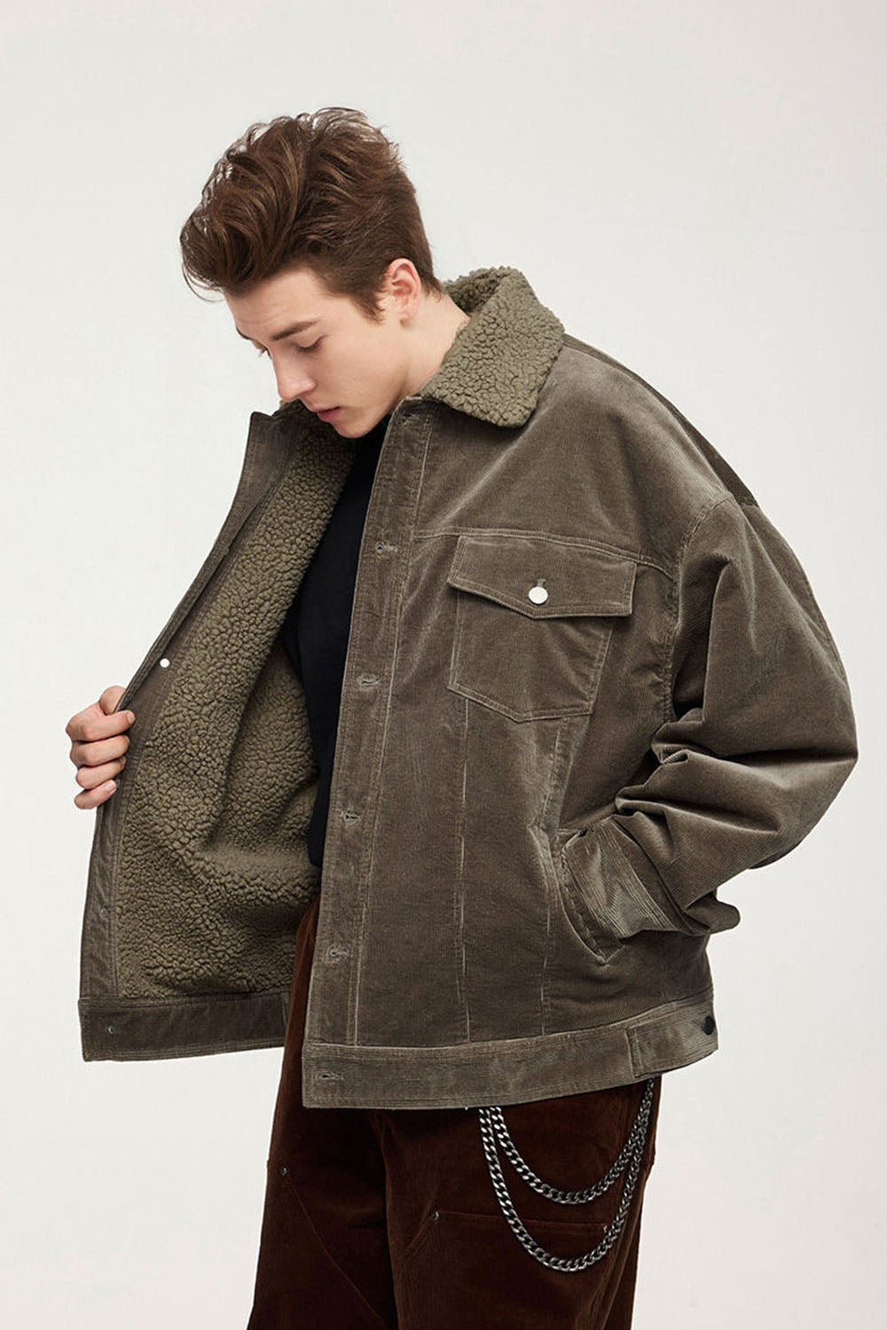 Men`s Casual Sherpa-Lined Corduroy Jacket