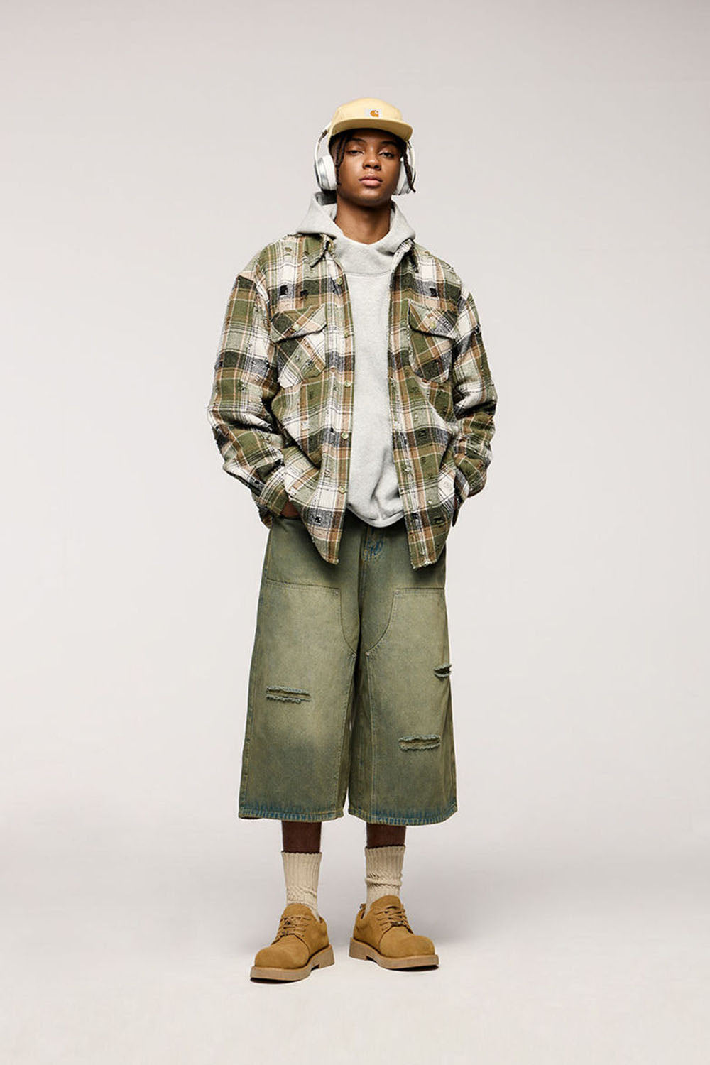 Men's Vintage Oversized Plaid Open Shirt