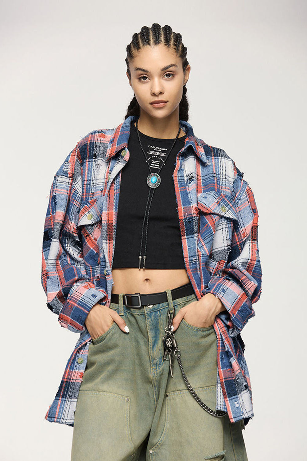 Men's Vintage Oversized Plaid Open Shirt