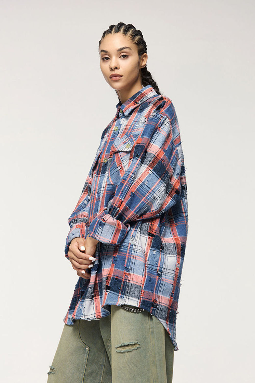 Men's Vintage Oversized Plaid Open Shirt