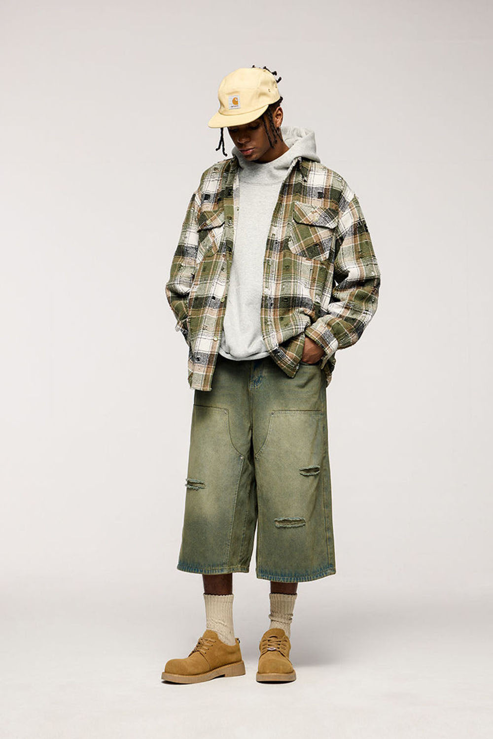 Men's Vintage Oversized Plaid Open Shirt