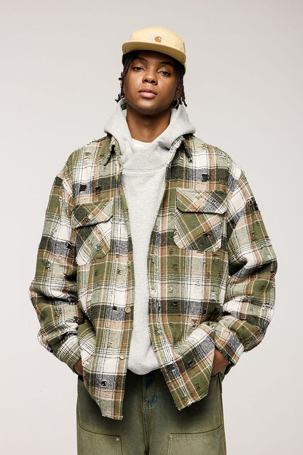 Men's Vintage Oversized Plaid Open Shirt