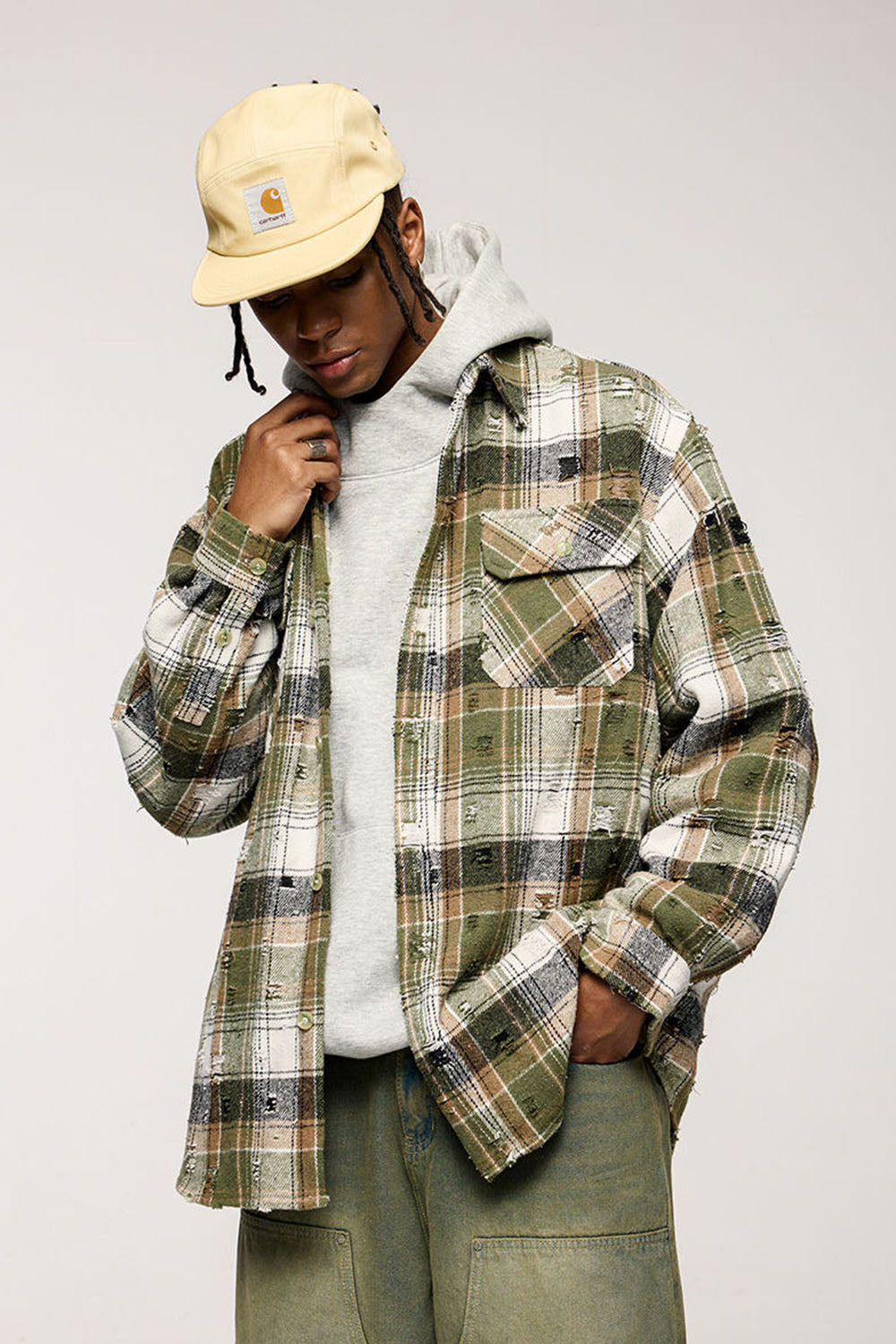 Men's Vintage Oversized Plaid Open Shirt