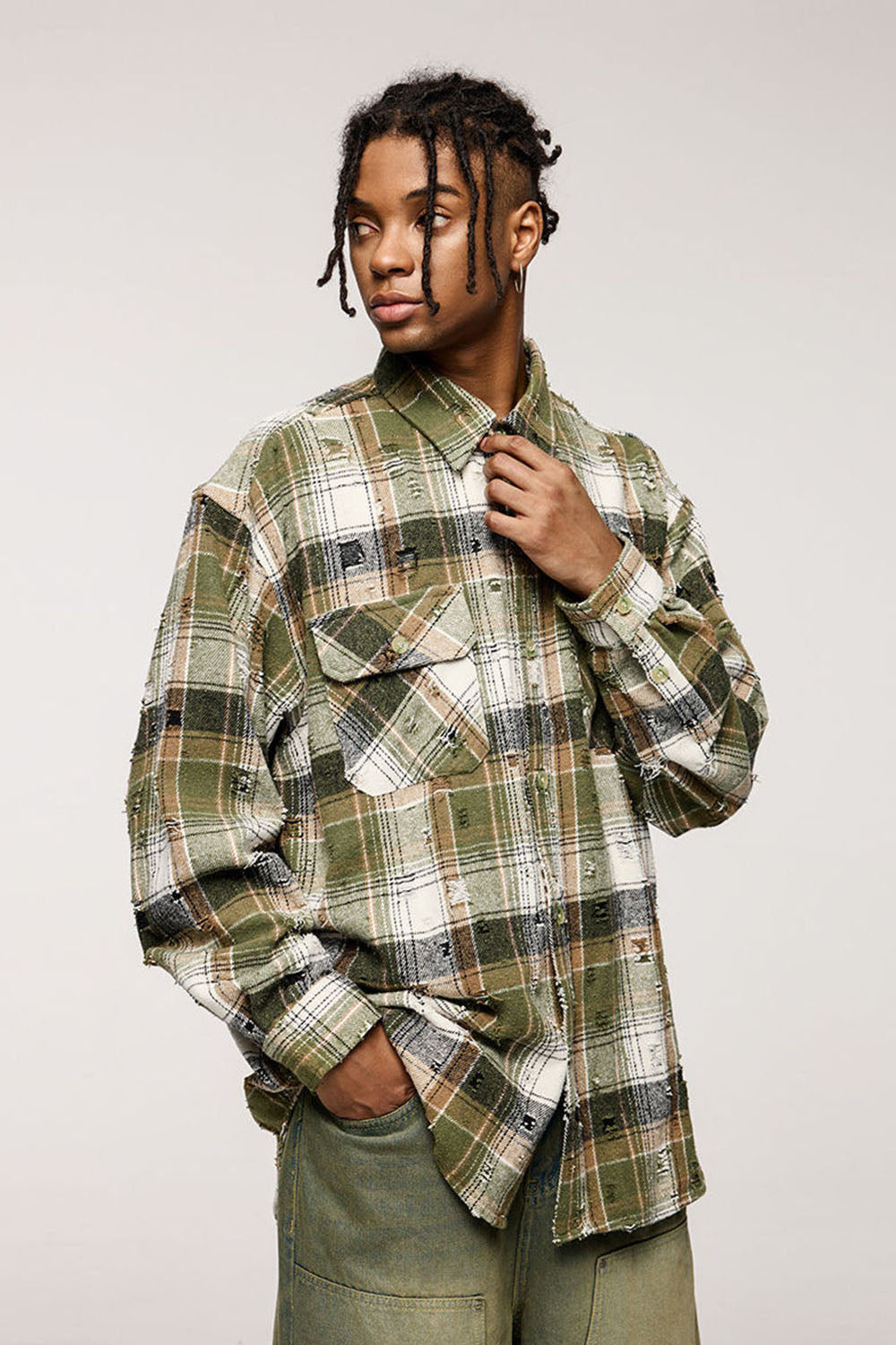 Men's Vintage Oversized Plaid Open Shirt
