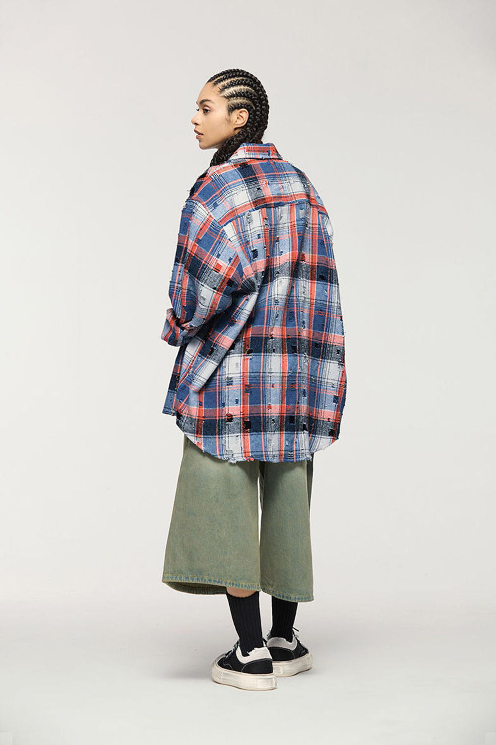 Men's Vintage Oversized Plaid Open Shirt