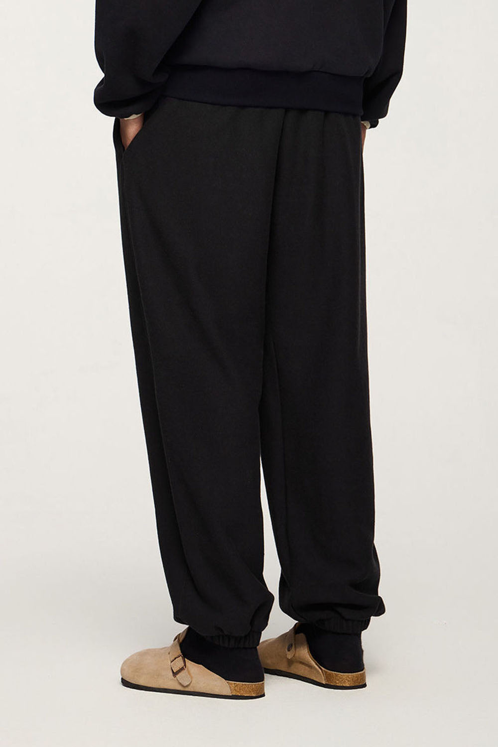 Ribbed Waist Horizontal Knit Cuffed Joggers with Fleece Lining Casual Sport Pants