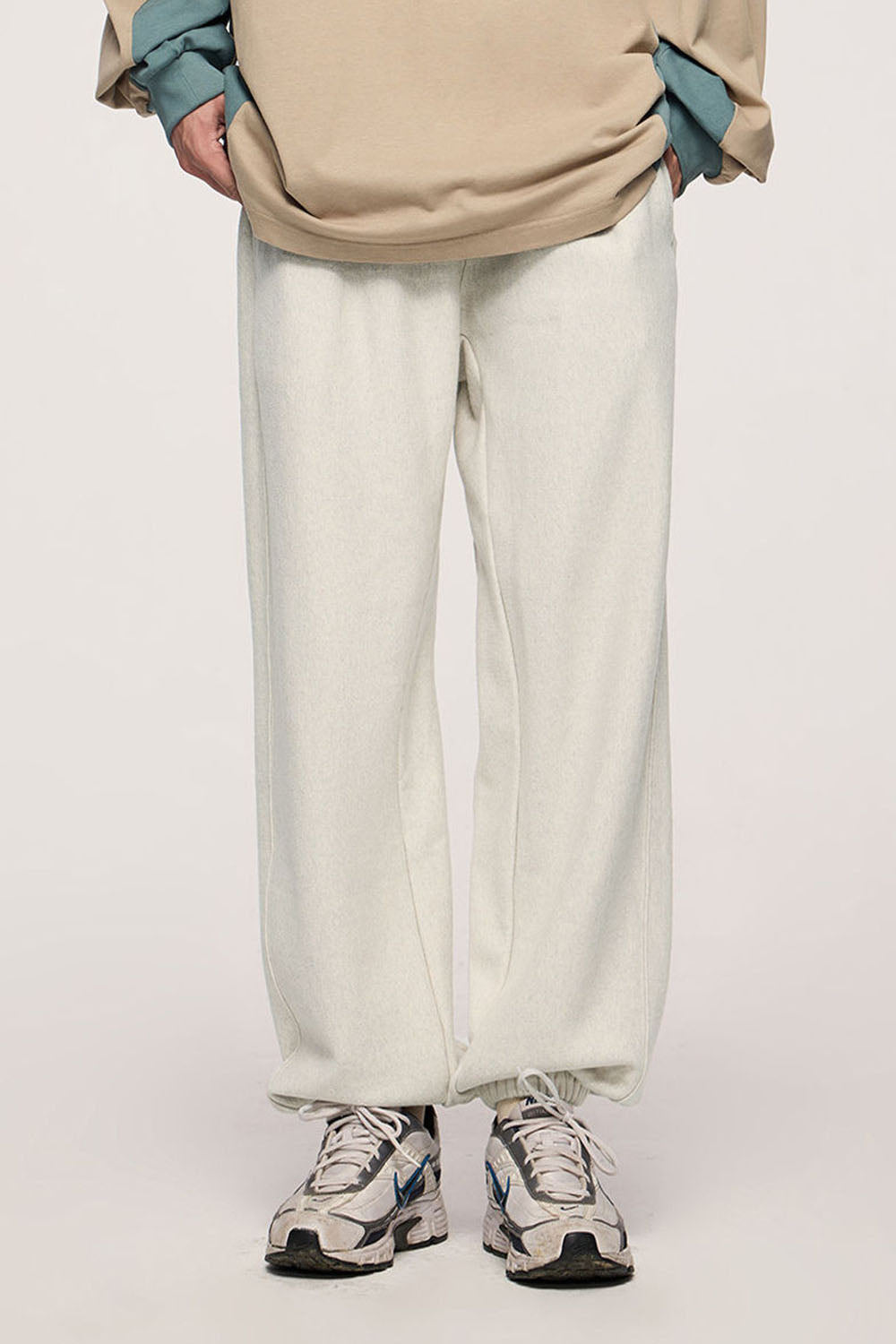 Ribbed Waist Horizontal Knit Cuffed Joggers with Fleece Lining Casual Sport Pants