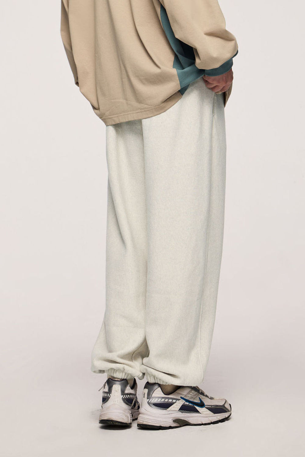 Ribbed Waist Horizontal Knit Cuffed Joggers with Fleece Lining Casual Sport Pants