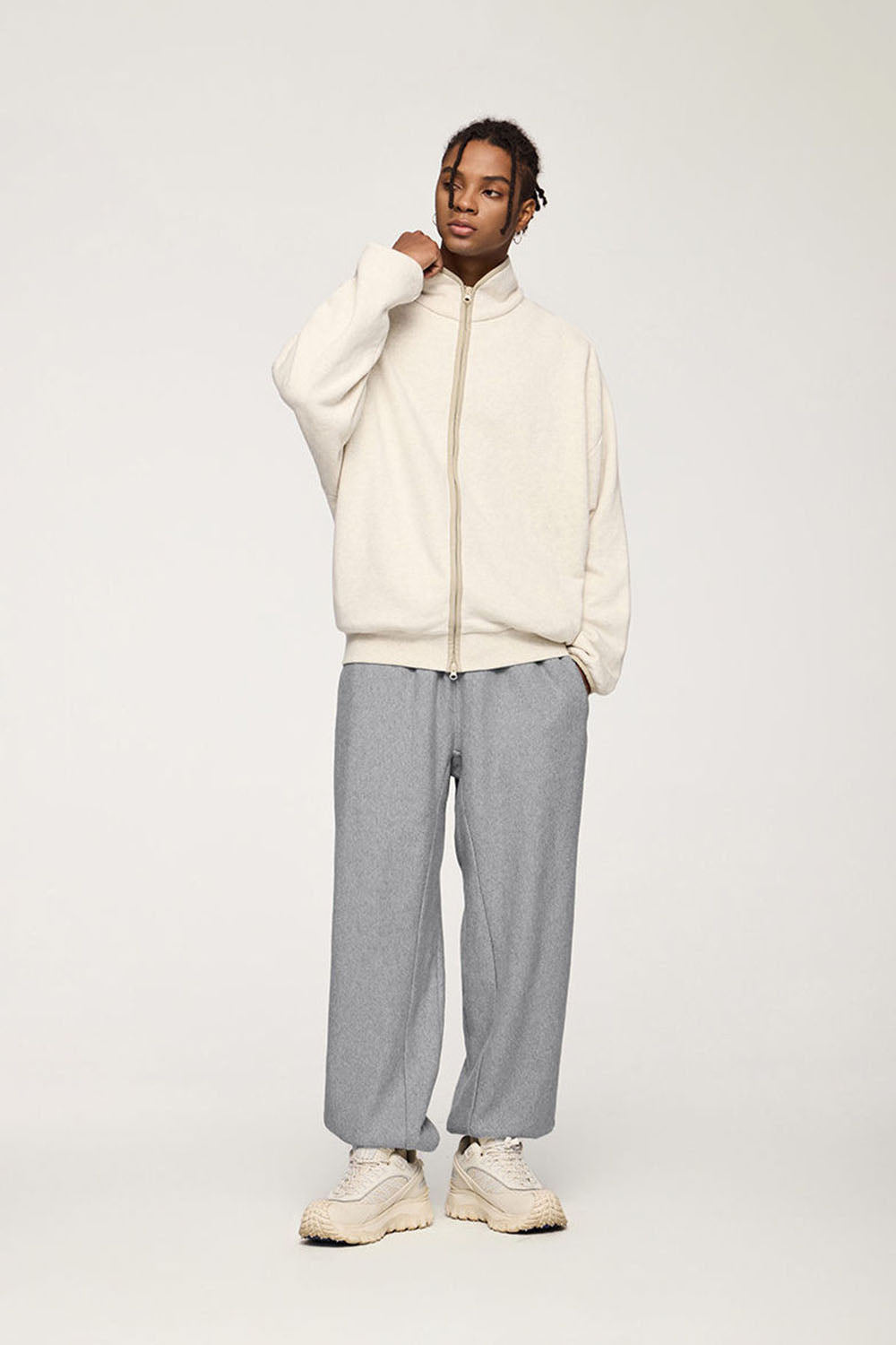 Ribbed Waist Horizontal Knit Cuffed Joggers with Fleece Lining Casual Sport Pants