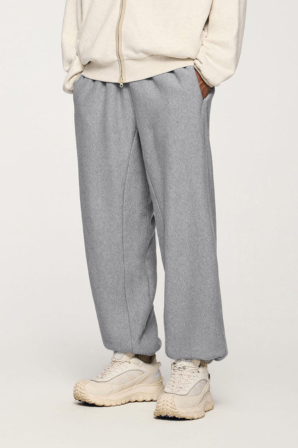 Ribbed Waist Horizontal Knit Cuffed Joggers with Fleece Lining Casual Sport Pants