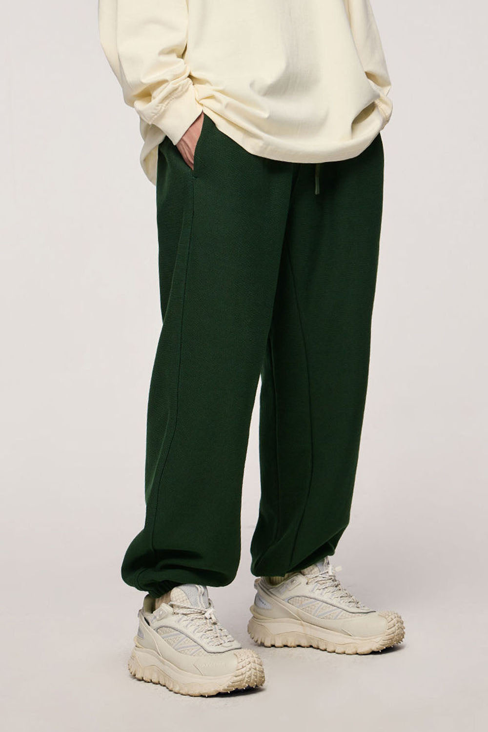 Ribbed Waist Horizontal Knit Cuffed Joggers with Fleece Lining Casual Sport Pants