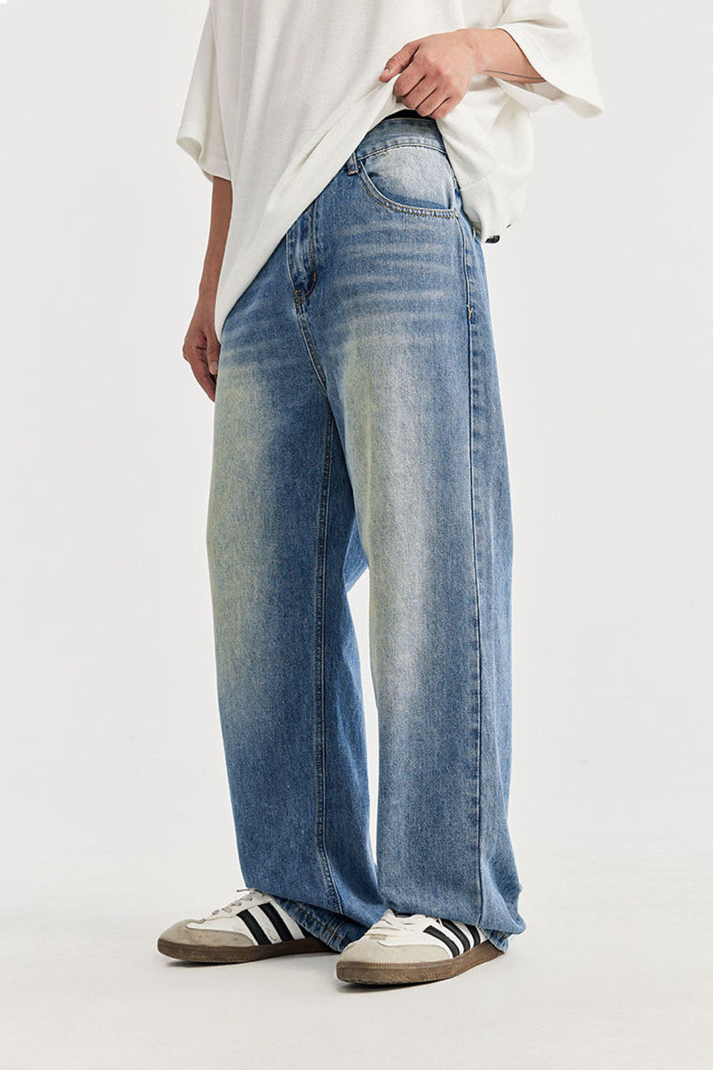 Street Classic Washed Denim Jeans Simple Straight Leg Long Pants