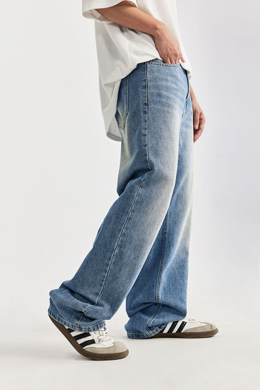 Street Classic Washed Denim Jeans Simple Straight Leg Long Pants