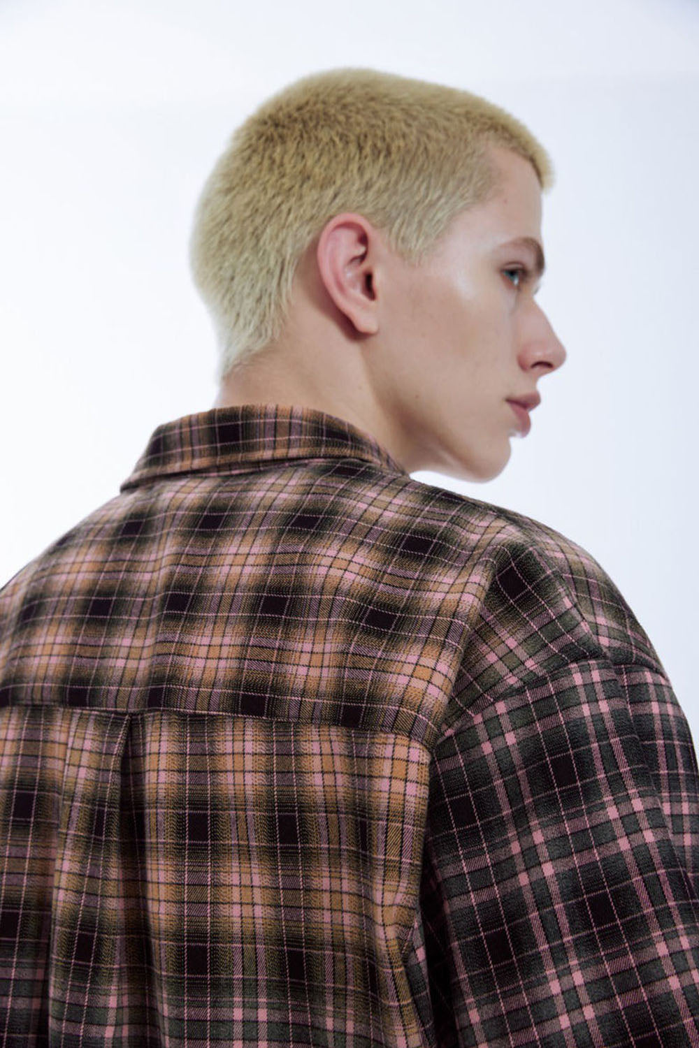 Contrast Color Gradient Plaid Shirt Loose Couple Short Sleeve Checkered Shirt