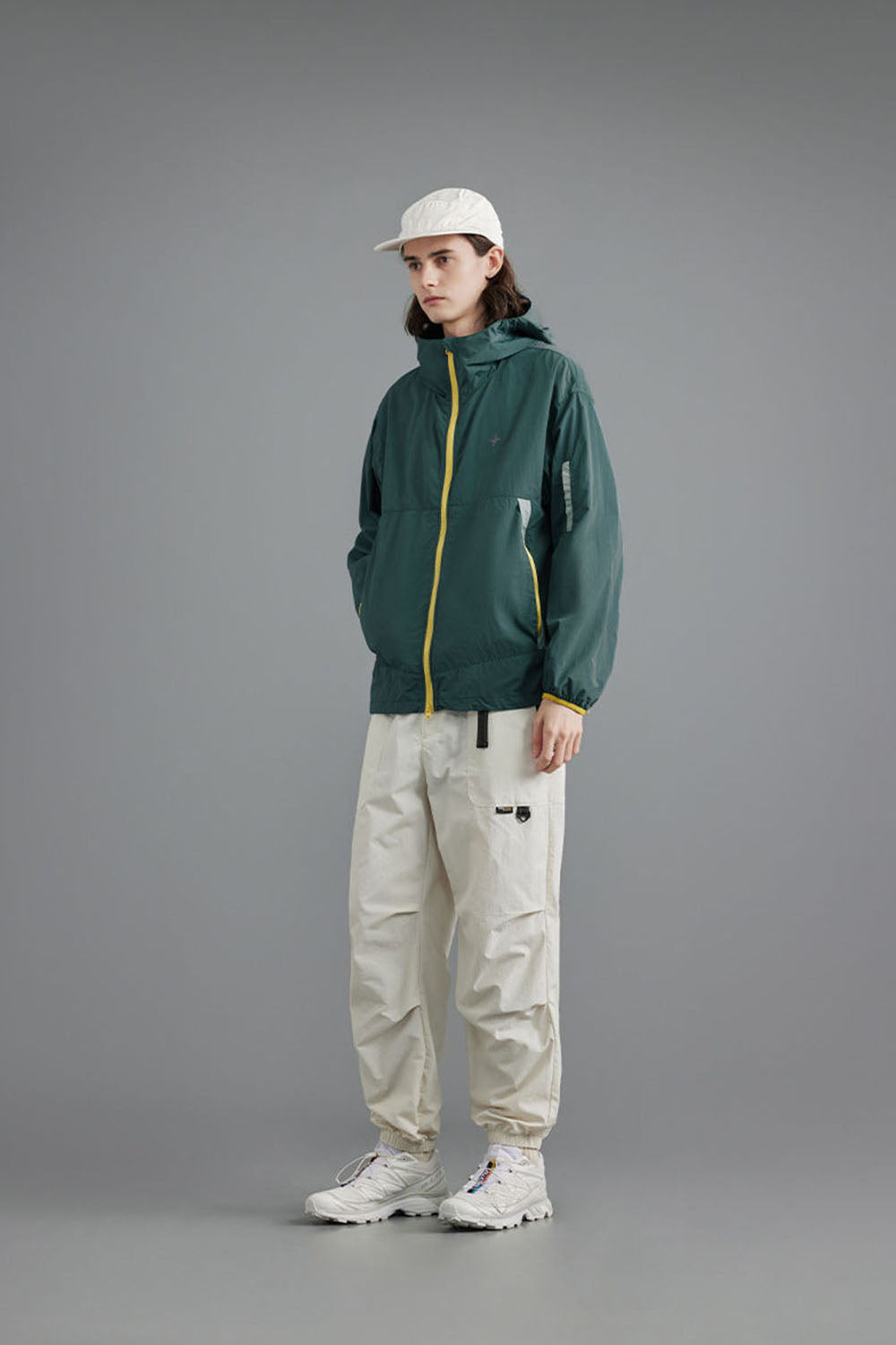 Water-Resistant Hooded Jacket with Stand Collar and Dual Zipper for Men
