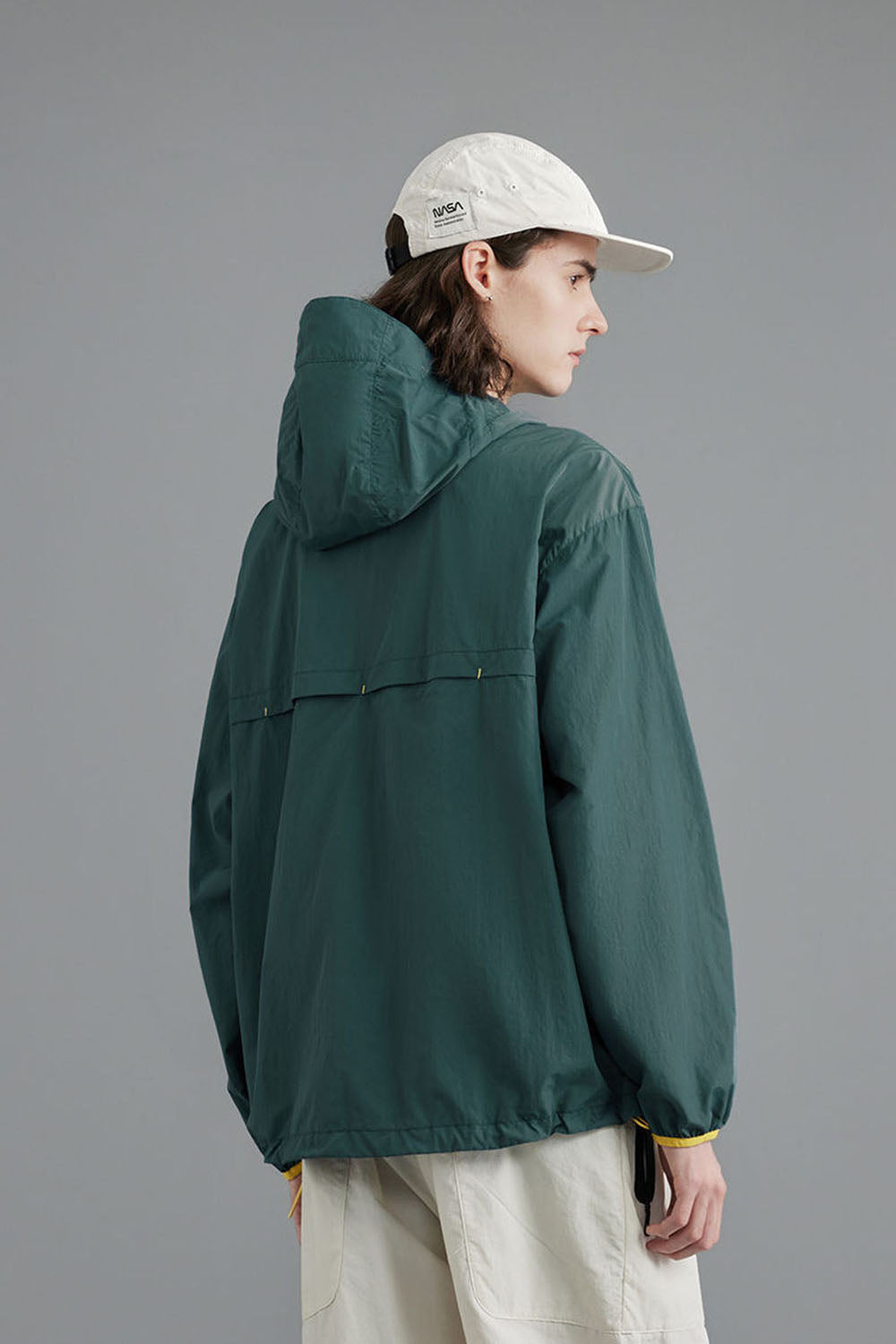 Water-Resistant Hooded Jacket with Stand Collar and Dual Zipper for Men