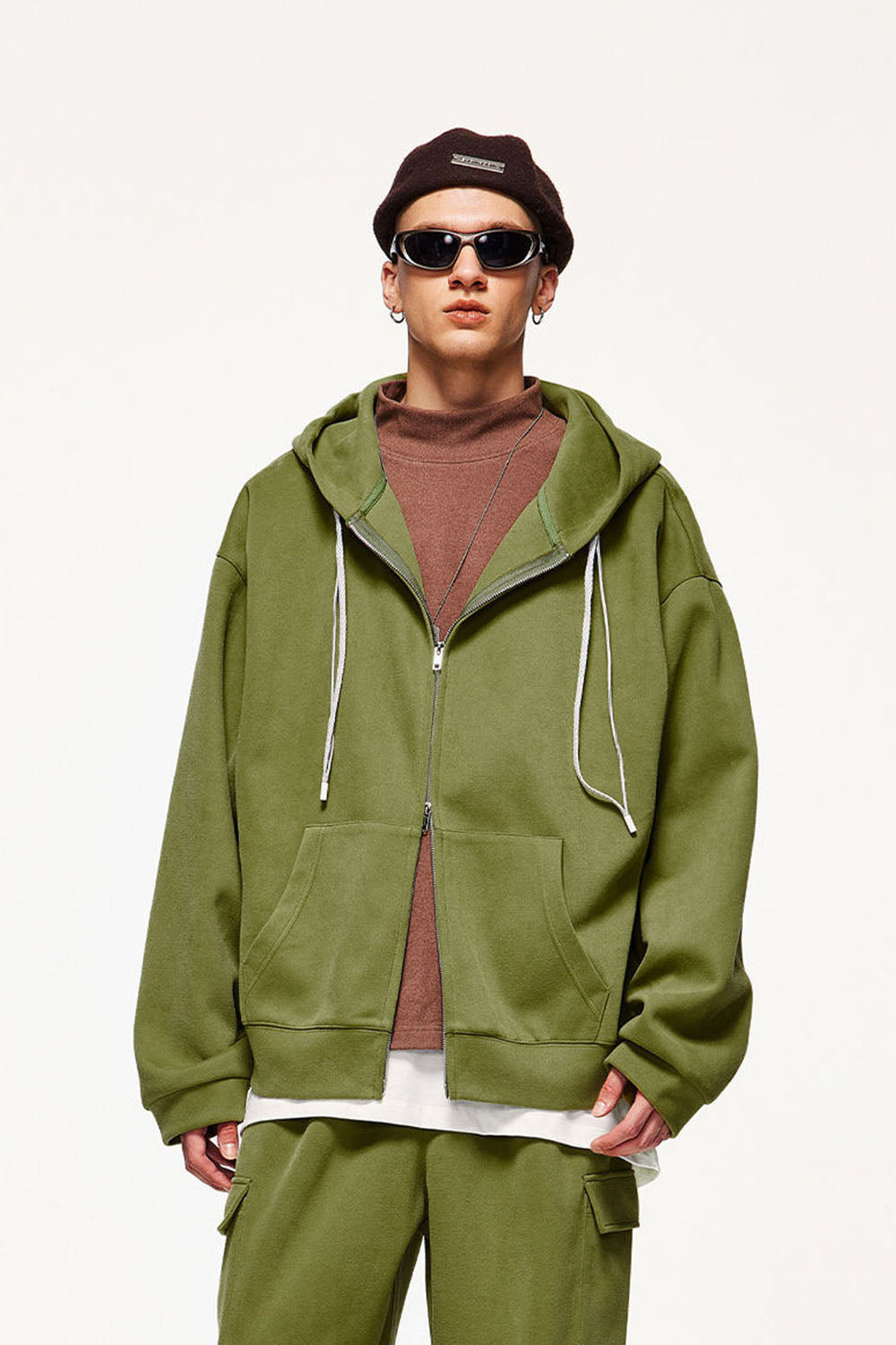 Candy-Colored Hooded Jacket with Dual Zippers Unisex Sweatshirt