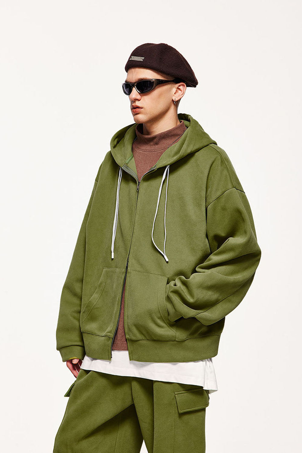 Candy-Colored Hooded Jacket with Dual Zippers Unisex Sweatshirt