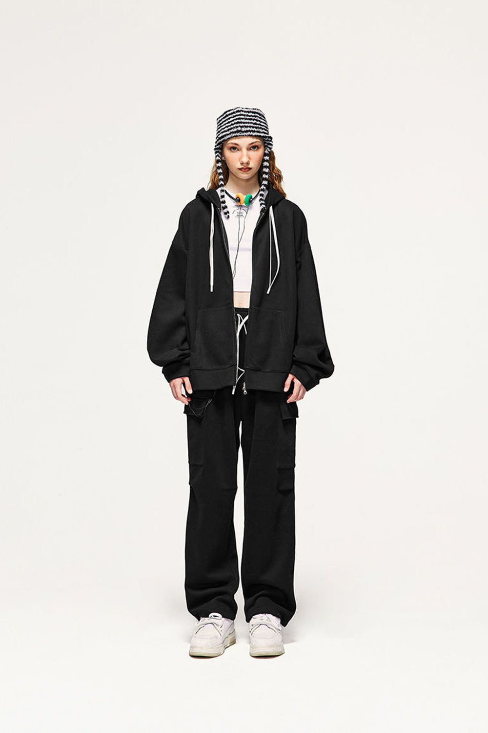 Candy-Colored Hooded Jacket with Dual Zippers Unisex Sweatshirt