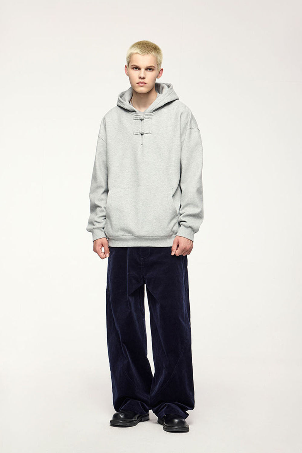 Fleece-Lined Hoodie with Traditional Frog Button Closure