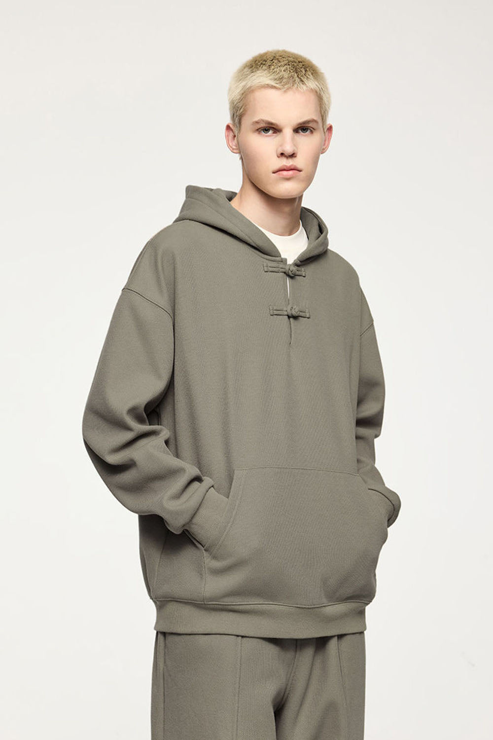 Fleece-Lined Hoodie with Traditional Frog Button Closure