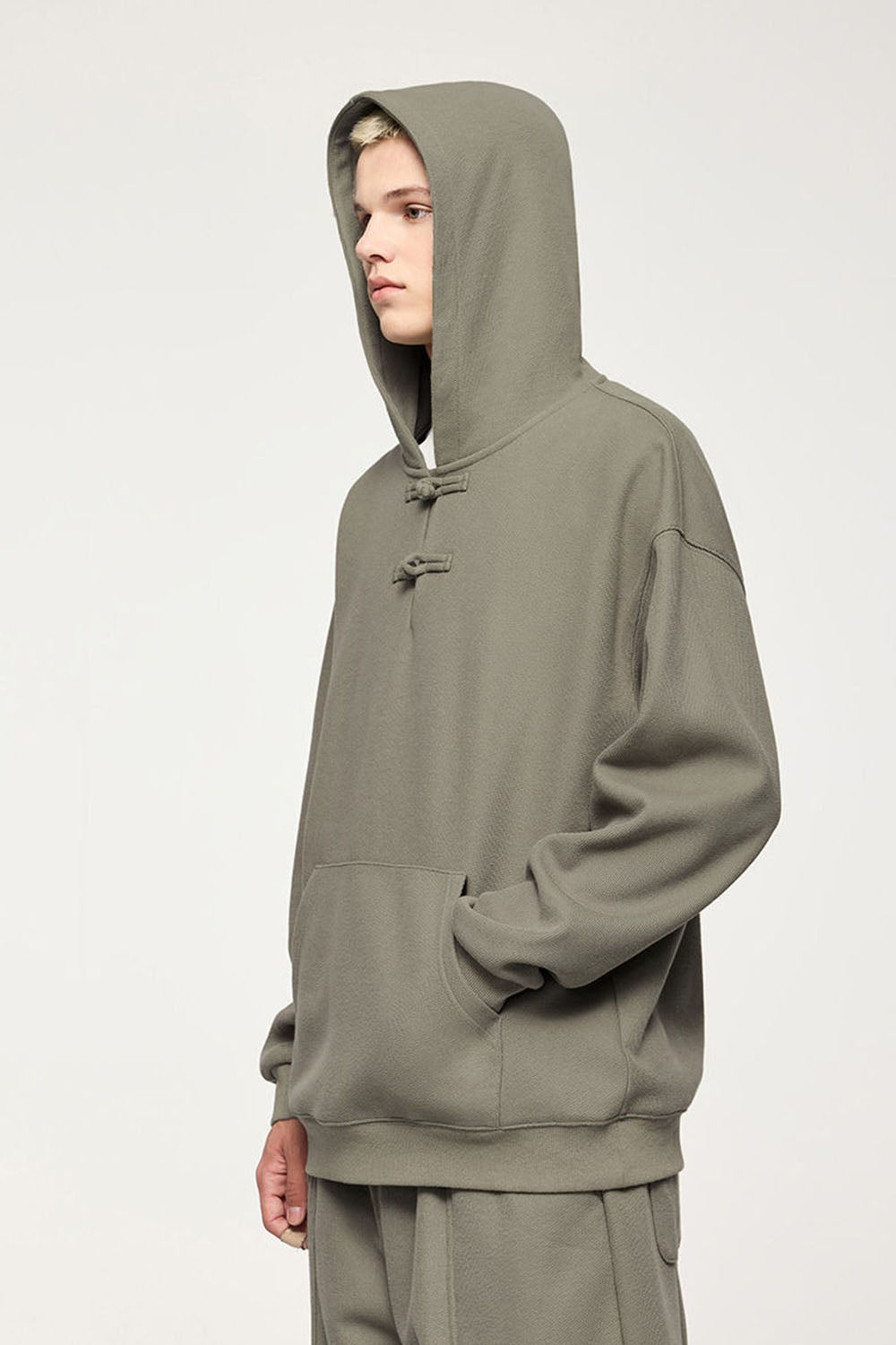 Fleece-Lined Hoodie with Traditional Frog Button Closure